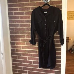 Denim style black shirt dress with tie waist